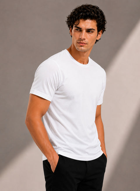 Adro Mercerized Cotton Crew Neck T-Shirt - Pure White