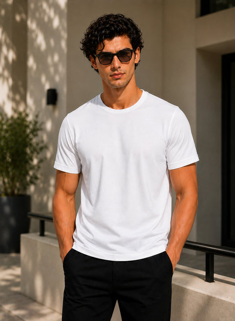 Adro Mercerized Cotton Crew Neck T-Shirt - Pure White