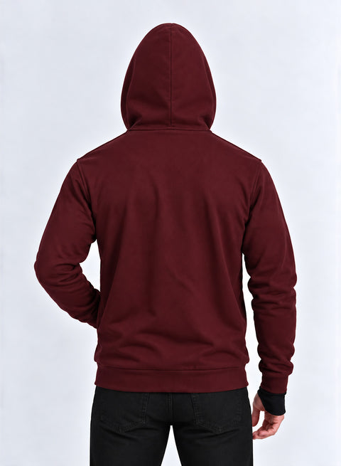 Adro Travel Hoodie for Men | Mens Multi Utility Zipper Hoodies| 320 GSM Soft Cotton |Men's Winter Sweatshirt | Waterproof Pockets Zip-Up Jacket with Hood Eye Shade | Maroon