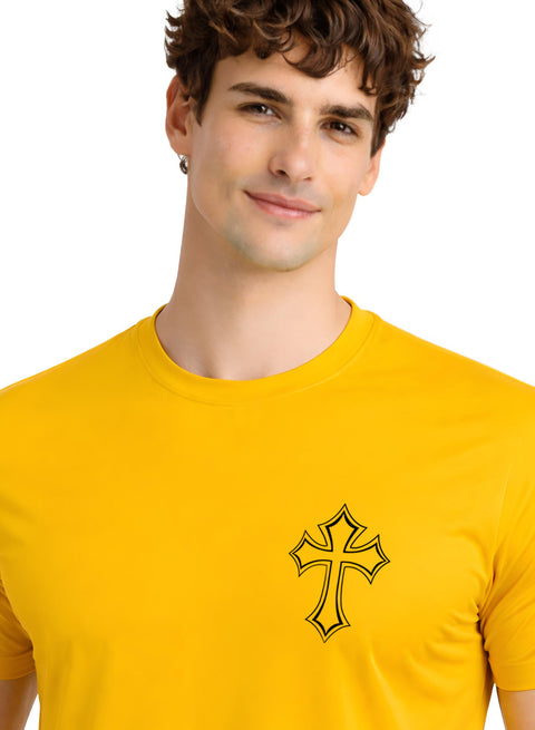 Adro Mens Cross Printed T-Shirt | Minimal Chest Graphic Cotton Casual Tshirt | Trendy Stylish Comfortable Regular Fit T shirt for Men