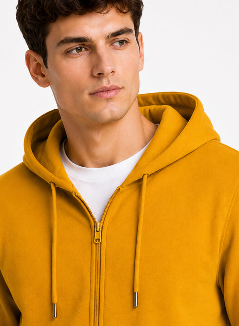 ADRO Zipper Hoodie for Men | 300 GSM Cotton Hoodies | Regular Fit Jacket for Men with Pockets | Sweatshirts with Zipper for Men | Golden Mustard