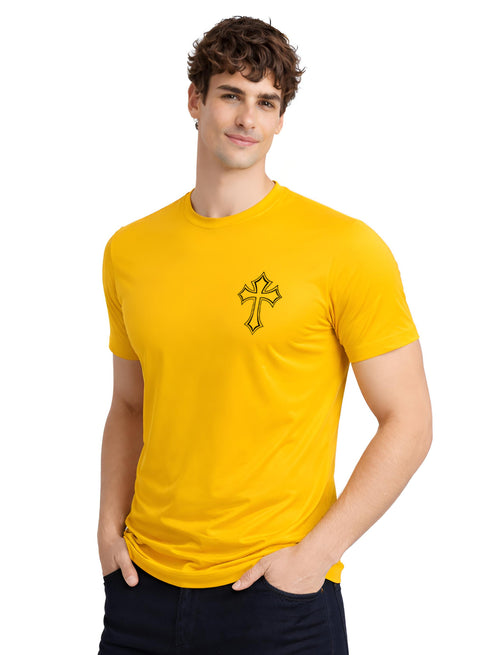 Adro Mens Cross Printed T-Shirt | Minimal Chest Graphic Cotton Casual Tshirt | Trendy Stylish Comfortable Regular Fit T shirt for Men