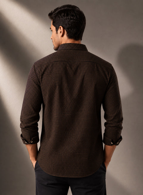 ADRO Men's Brown Micro Check Slim Fit Casual Shirt