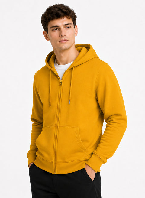 ADRO Zipper Hoodie for Men | 300 GSM Cotton Hoodies | Regular Fit Jacket for Men with Pockets | Sweatshirts with Zipper for Men | Golden Mustard