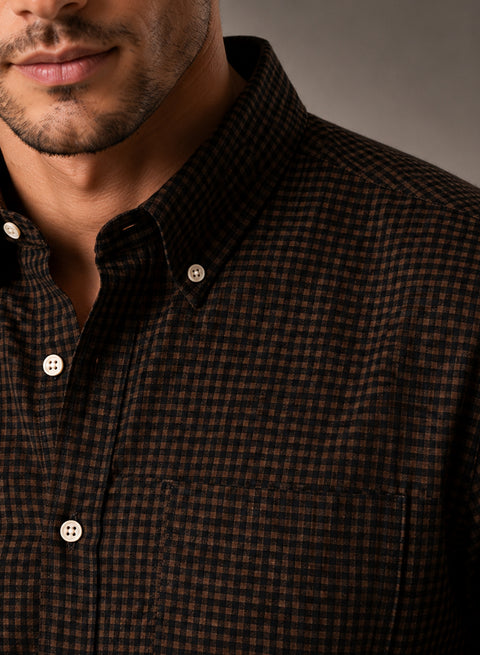 ADRO Men's Brown Micro Check Slim Fit Casual Shirt