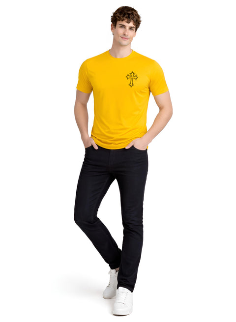 Adro Mens Cross Printed T-Shirt | Minimal Chest Graphic Cotton Casual Tshirt | Trendy Stylish Comfortable Regular Fit T shirt for Men