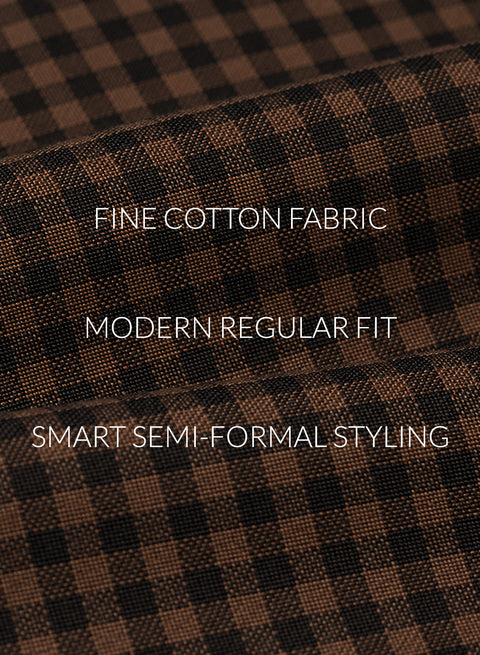 ADRO Men's Brown Micro Check Slim Fit Casual Shirt