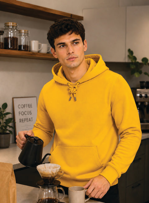 ADRO Hoodie for men | 300 GSM Cotton Fleece Warm & Soft Fabric | Mens Hoodies | Casual Sweatshirt for Winter, Travel & Collage | Regular Fit Hooded Pullover | Golden Mustard
