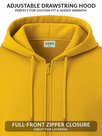 Adro Men’s Regular Fit Zip-Up Hoodie for man | 320 GSM Cotton Poly Fleece Zipper Sweatshirt with Soft Fabric & Printed Hoodies