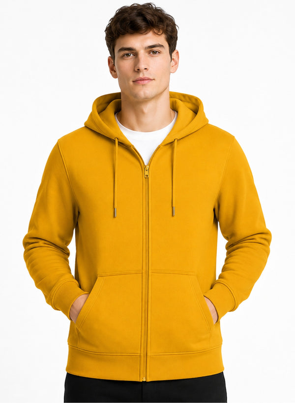 ADRO Zipper Hoodie for Men | 300 GSM Cotton Hoodies | Regular Fit Jacket for Men with Pockets | Sweatshirts with Zipper for Men | Golden Mustard