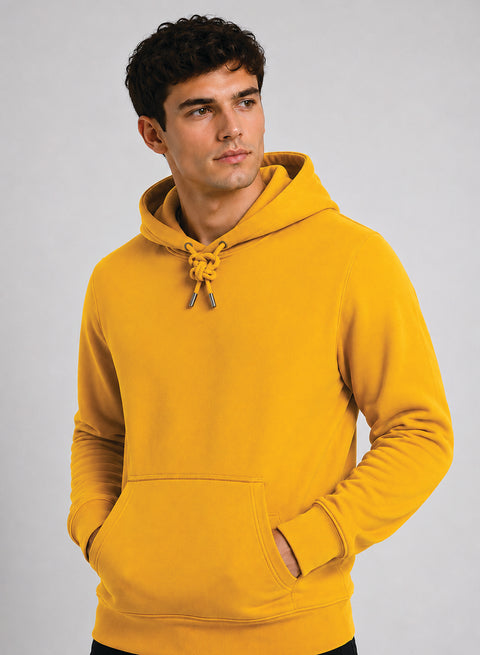 ADRO Hoodie for men | 300 GSM Cotton Fleece Warm & Soft Fabric | Mens Hoodies | Casual Sweatshirt for Winter, Travel & Collage | Regular Fit Hooded Pullover | Golden Mustard
