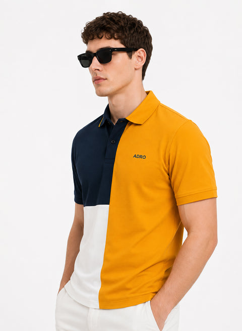 Adro Multicolour Polo T Shirt | 100% Cotton Mens Polo Tshirt | Regular Fit Half Sleeve Cut & Sew Polo T-shirt for men  | Sunburst Tealblock