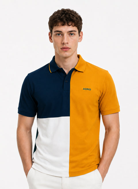 Adro Multicolour Polo T Shirt | 100% Cotton Mens Polo Tshirt | Regular Fit Half Sleeve Cut & Sew Polo T-shirt for men  | Sunburst Tealblock