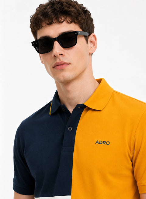 Adro Multicolour Polo T Shirt | 100% Cotton Mens Polo Tshirt | Regular Fit Half Sleeve Cut & Sew Polo T-shirt for men  | Sunburst Tealblock