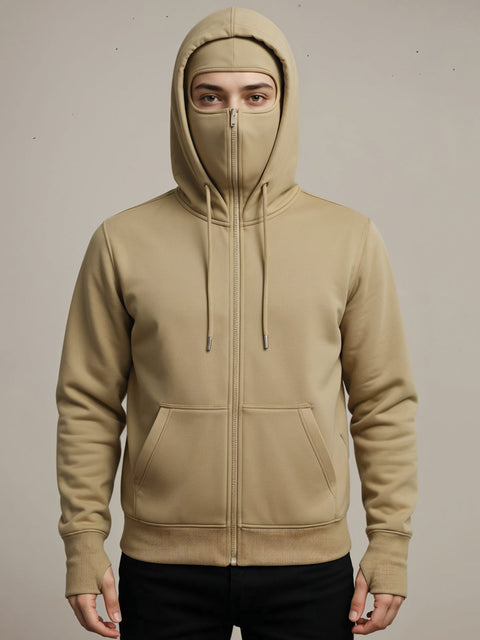 Adro Men Balaclava Hoodies | 320 GSM Soft Cotton Zipper Hoodie | Thumb-Hole Cuff Gloves | Travel Jacket with Hood | Winter Sweatshirt