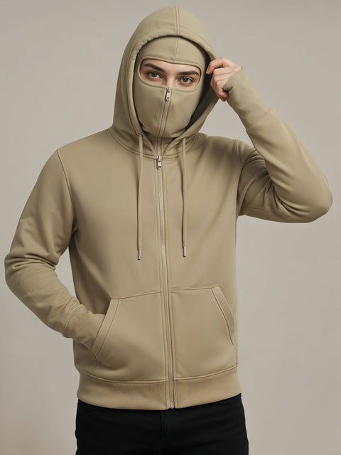 Adro Men Balaclava Hoodies | 320 GSM Soft Cotton Zipper Hoodie | Thumb-Hole Cuff Gloves | Travel Jacket with Hood | Winter Sweatshirt