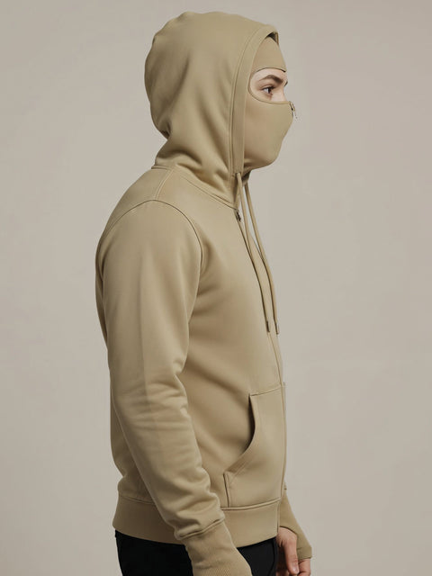 Adro Men Balaclava Hoodies | 320 GSM Soft Cotton Zipper Hoodie | Thumb-Hole Cuff Gloves | Travel Jacket with Hood | Winter Sweatshirt