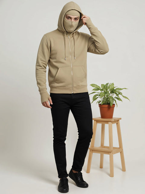 Adro Men Balaclava Hoodies | 320 GSM Soft Cotton Zipper Hoodie | Thumb-Hole Cuff Gloves | Travel Jacket with Hood | Winter Sweatshirt