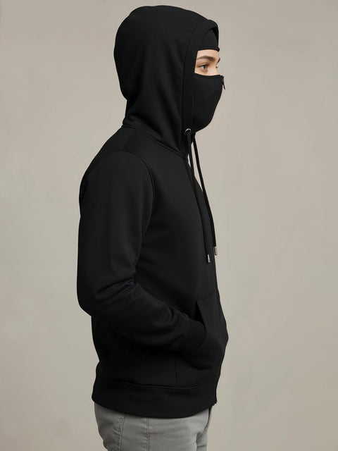 Adro Men Balaclava Hoodies | 320 GSM Soft Cotton Zipper Hoodie | Thumb-Hole Cuff Gloves | Travel Jacket with Hood | Winter Sweatshirt