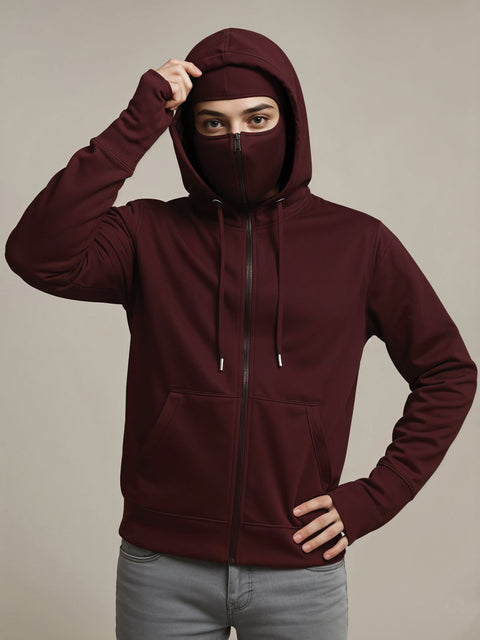 Adro Men Balaclava Hoodies | 320 GSM Soft Cotton Zipper Hoodie | Thumb-Hole Cuff Gloves | Travel Jacket with Hood | Winter Sweatshirt
