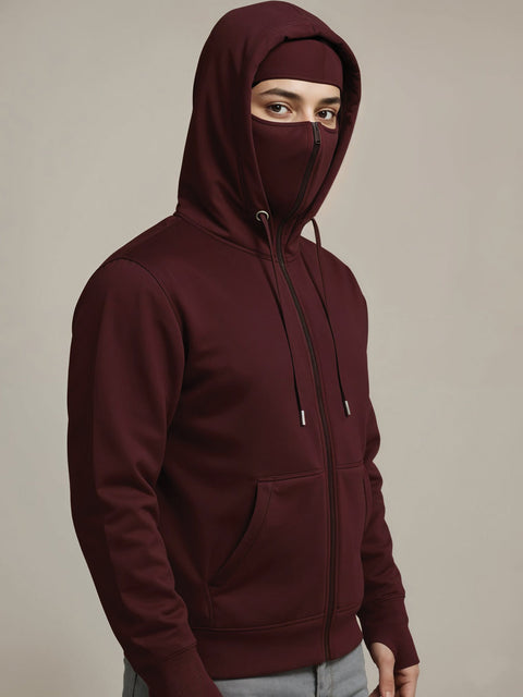 Adro Men Balaclava Hoodies | 320 GSM Soft Cotton Zipper Hoodie | Thumb-Hole Cuff Gloves | Travel Jacket with Hood | Winter Sweatshirt