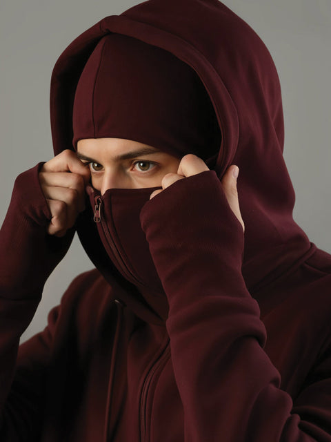 Adro Men Balaclava Hoodies | 320 GSM Soft Cotton Zipper Hoodie | Thumb-Hole Cuff Gloves | Travel Jacket with Hood | Winter Sweatshirt