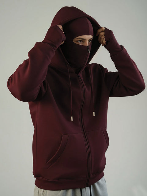 Adro Men Balaclava Hoodies | 320 GSM Soft Cotton Zipper Hoodie | Thumb-Hole Cuff Gloves | Travel Jacket with Hood | Winter Sweatshirt