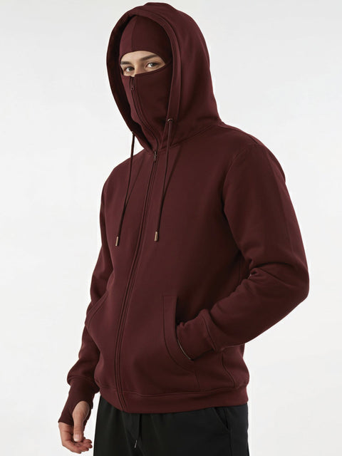 Adro Men Balaclava Hoodies | 320 GSM Soft Cotton Zipper Hoodie | Thumb-Hole Cuff Gloves | Travel Jacket with Hood | Winter Sweatshirt
