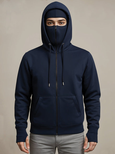 Adro Men Balaclava Hoodies | 320 GSM Soft Cotton Zipper Hoodie | Thumb-Hole Cuff Gloves | Travel Jacket with Hood | Winter Sweatshirt