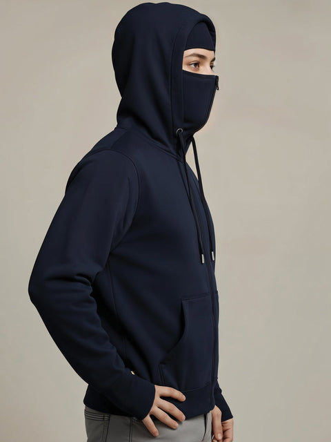 Adro Men Balaclava Hoodies | 320 GSM Soft Cotton Zipper Hoodie | Thumb-Hole Cuff Gloves | Travel Jacket with Hood | Winter Sweatshirt