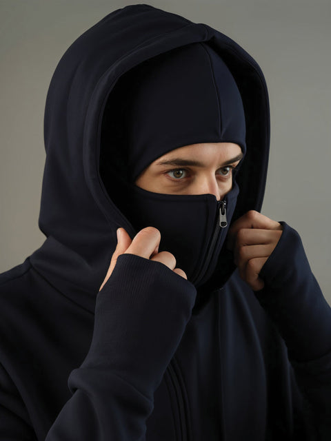 Adro Men Balaclava Hoodies | 320 GSM Soft Cotton Zipper Hoodie | Thumb-Hole Cuff Gloves | Travel Jacket with Hood | Winter Sweatshirt