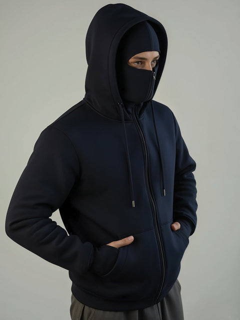 Adro Men Balaclava Hoodies | 320 GSM Soft Cotton Zipper Hoodie | Thumb-Hole Cuff Gloves | Travel Jacket with Hood | Winter Sweatshirt