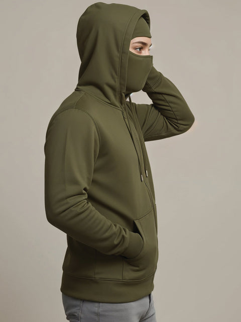 Adro Men Balaclava Hoodies | 320 GSM Soft Cotton Zipper Hoodie | Thumb-Hole Cuff Gloves | Travel Jacket with Hood | Winter Sweatshirt