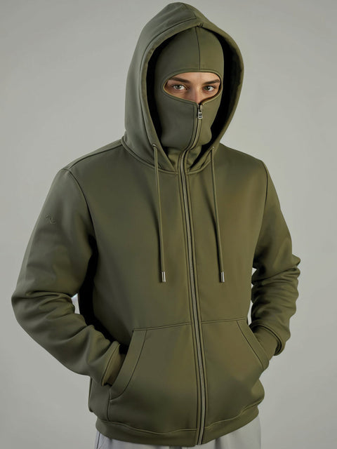 Adro Men Balaclava Hoodies | 320 GSM Soft Cotton Zipper Hoodie | Thumb-Hole Cuff Gloves | Travel Jacket with Hood | Winter Sweatshirt