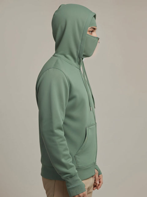 Adro Men Balaclava Hoodies | 320 GSM Soft Cotton Zipper Hoodie | Thumb-Hole Cuff Gloves | Travel Jacket with Hood | Winter Sweatshirt