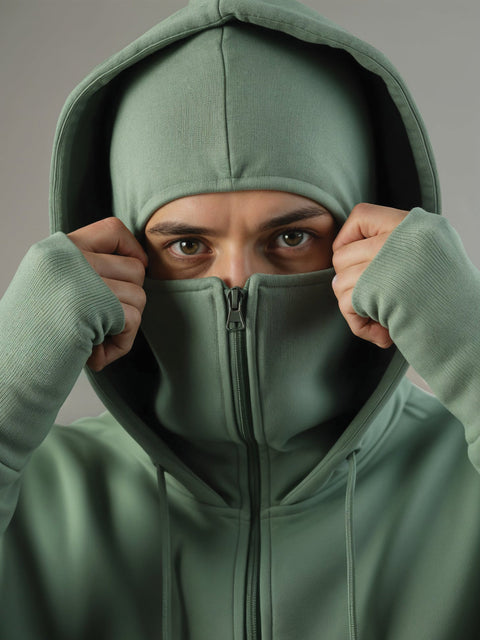 Adro Men Balaclava Hoodies | 320 GSM Soft Cotton Zipper Hoodie | Thumb-Hole Cuff Gloves | Travel Jacket with Hood | Winter Sweatshirt
