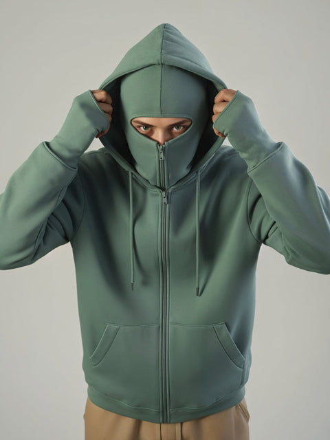 Adro Men Balaclava Hoodies | 320 GSM Soft Cotton Zipper Hoodie | Thumb-Hole Cuff Gloves | Travel Jacket with Hood | Winter Sweatshirt