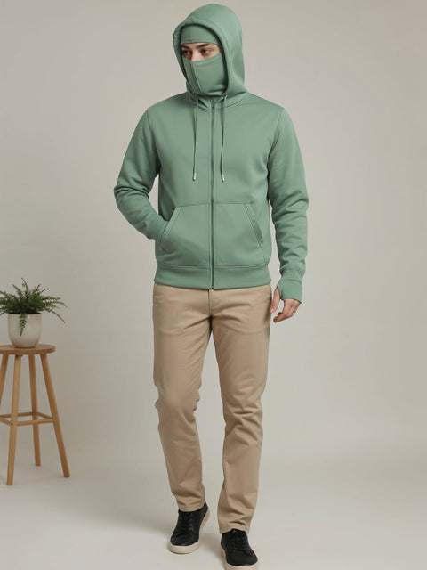 Adro Men Balaclava Hoodies | 320 GSM Soft Cotton Zipper Hoodie | Thumb-Hole Cuff Gloves | Travel Jacket with Hood | Winter Sweatshirt