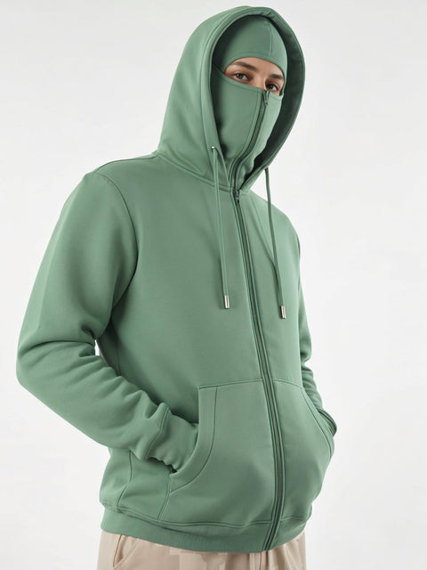 Adro Men Balaclava Hoodies | 320 GSM Soft Cotton Zipper Hoodie | Thumb-Hole Cuff Gloves | Travel Jacket with Hood | Winter Sweatshirt