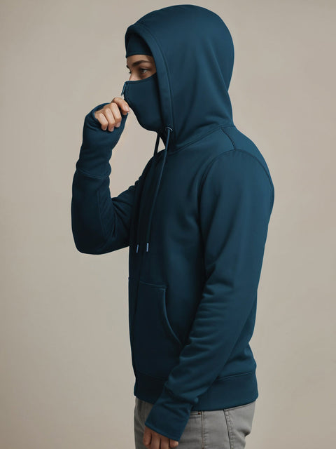 Adro Men Balaclava Hoodies | 320 GSM Soft Cotton Zipper Hoodie | Thumb-Hole Cuff Gloves | Travel Jacket with Hood | Winter Sweatshirt