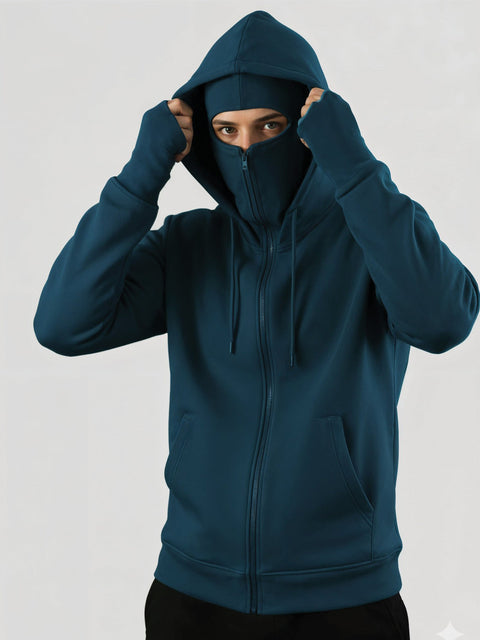 Adro Men Balaclava Hoodies | 320 GSM Soft Cotton Zipper Hoodie | Thumb-Hole Cuff Gloves | Travel Jacket with Hood | Winter Sweatshirt
