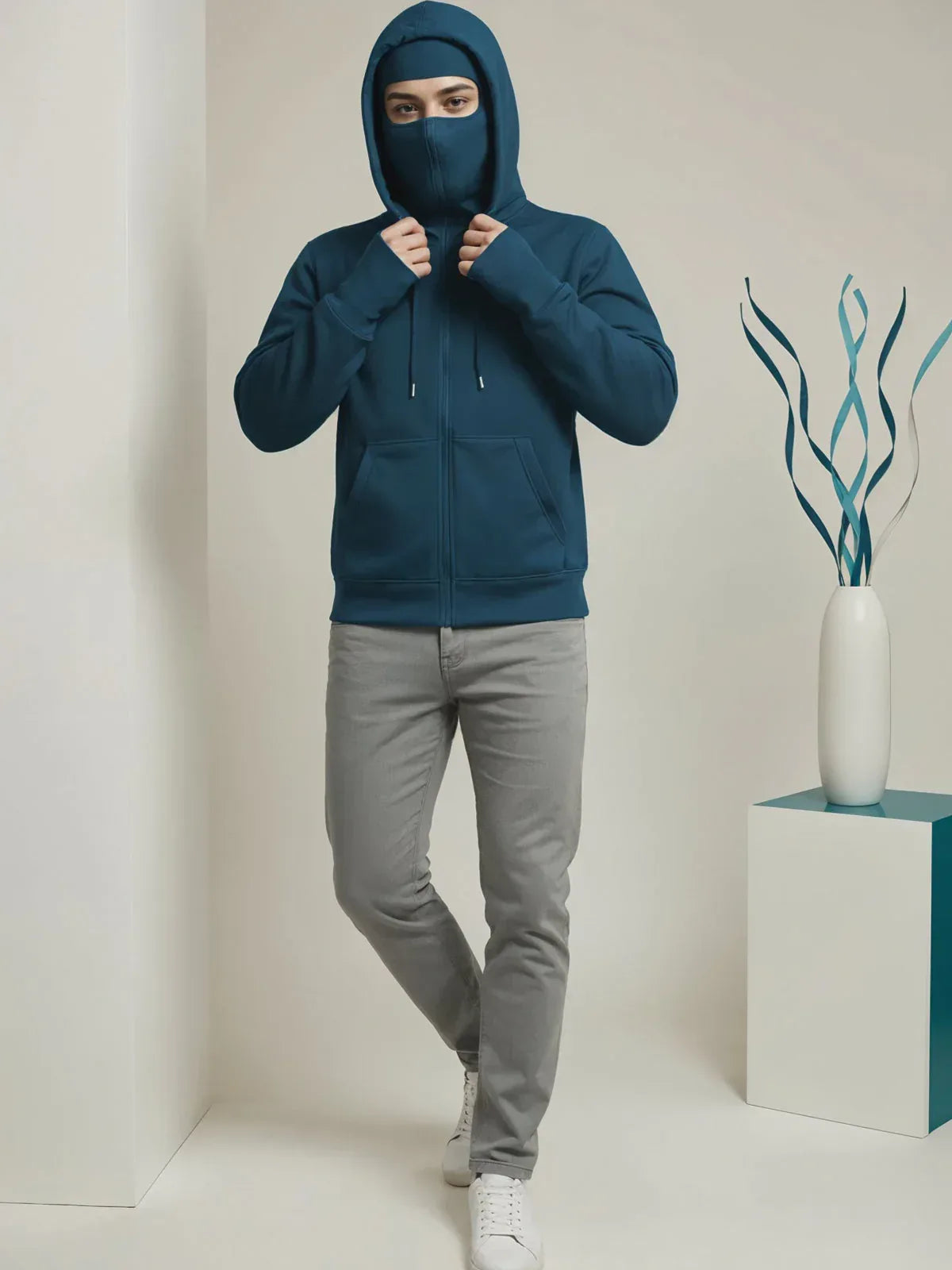 Adro Men Balaclava Hoodies | 320 GSM Soft Cotton Zipper Hoodie | Thumb
