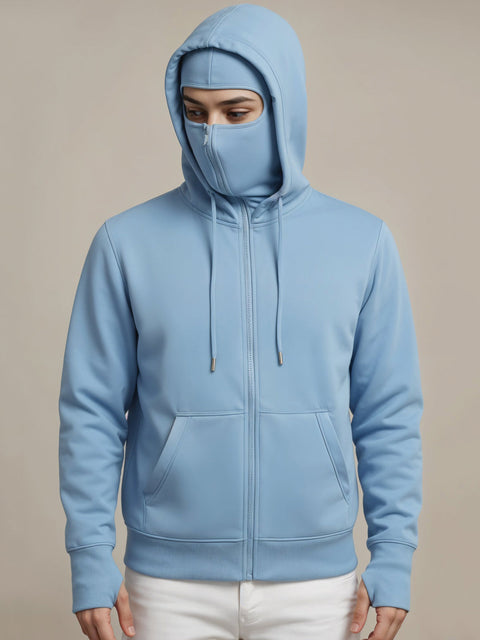 Adro Men Balaclava Hoodies | 320 GSM Soft Cotton Zipper Hoodie | Thumb-Hole Cuff Gloves | Travel Jacket with Hood | Winter Sweatshirt