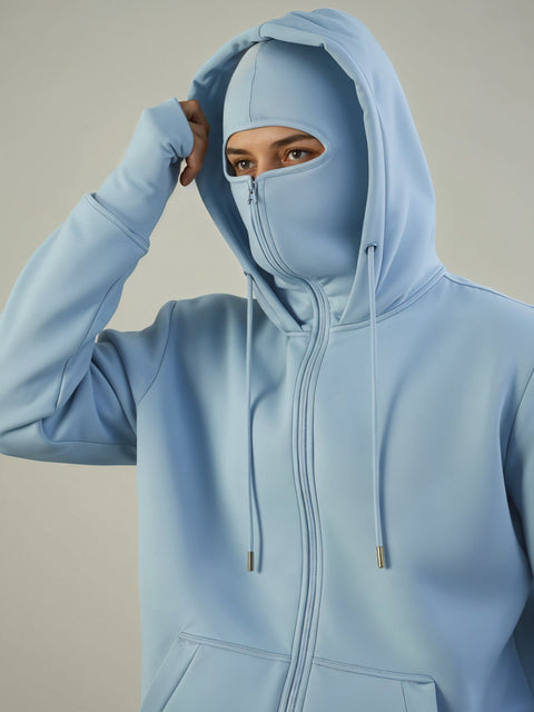Adro Men Balaclava Hoodies | 320 GSM Soft Cotton Zipper Hoodie | Thumb-Hole Cuff Gloves | Travel Jacket with Hood | Winter Sweatshirt