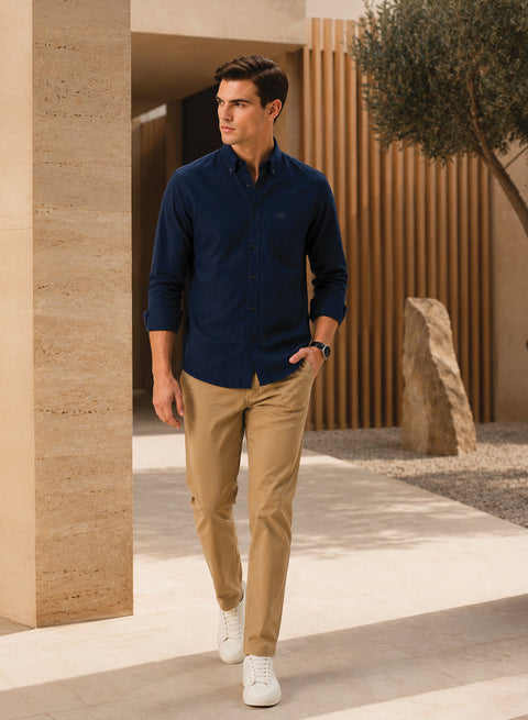 ADRO Men's Premium Oxford Cotton Shirt | Full Sleeve Casual Shirt | Regular Fit | Navy Blue