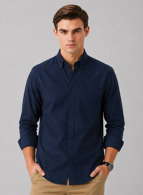 ADRO Men's Premium Oxford Cotton Shirt | Full Sleeve Casual Shirt | Regular Fit | Navy Blue Midnight-Navy