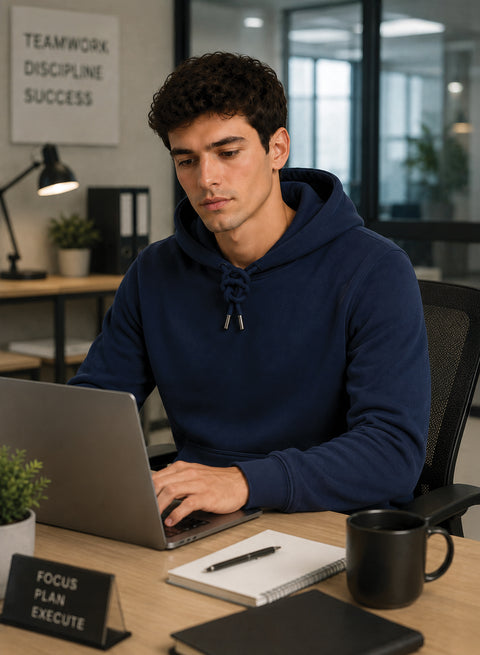 ADRO Hoodie for men | 300 GSM Cotton Fleece Warm & Soft Fabric | Mens Hoodies | Casual Sweatshirt for Winter, Travel & Collage | Regular Fit Hooded Pullover | Midnight Navy