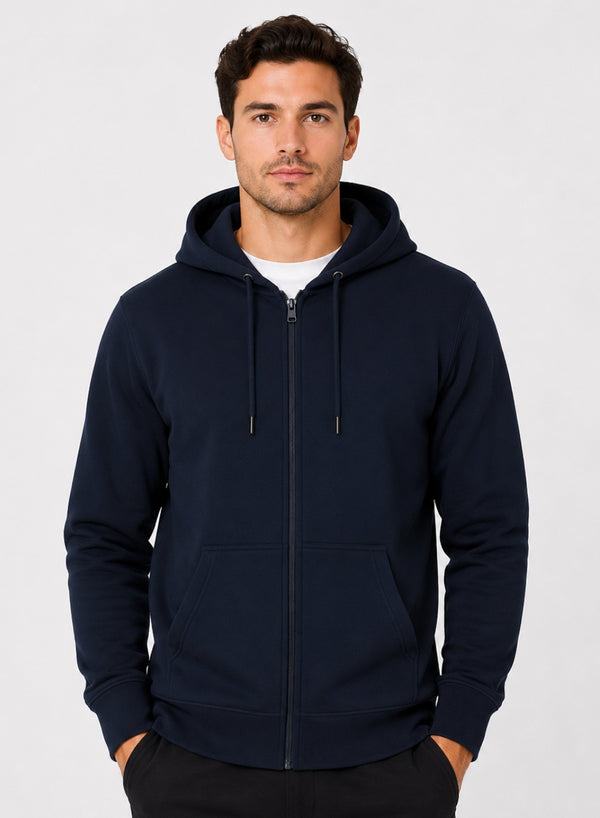 ADRO Zipper Hoodie for Men | 300 GSM Cotton Hoodies | Regular Fit Jacket for Men with Pockets | Sweatshirts with Zipper for Men | Midnight Navy
