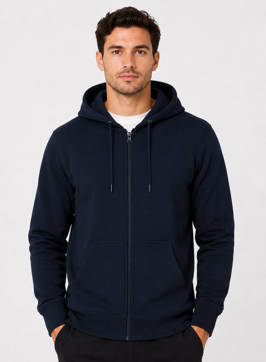 ADRO Zipper Hoodie for Men | 300 GSM Cotton Hoodies | Regular Fit Jacket for Men with Pockets | Sweatshirts with Zipper for Men | Midnight Navy