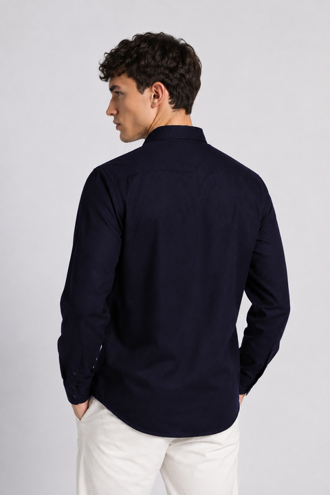 Men's Navy Cotton Linen Shirt | Textured Casual Shirt